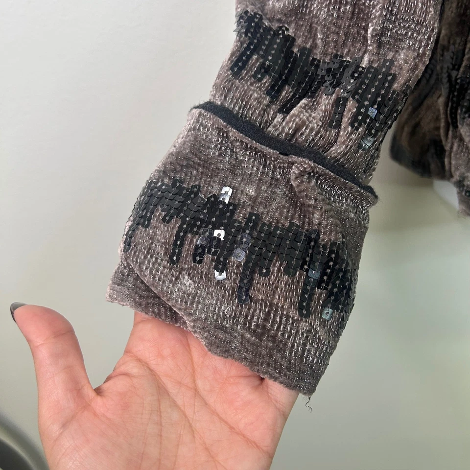 Chaqueta Blazer Para Mujer Diane von Furstenberg 2 Marrón Terciopelo Lentejuelas Seda Noche Foto 4 de 4