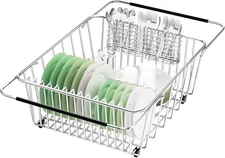 Large Sink Dish Drying Rack, Expandable 304 Stainless Steel Metal Dish Drainer