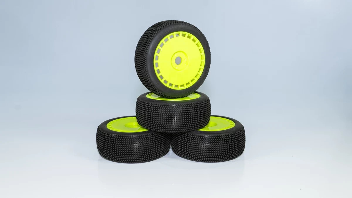 DIALED-RC V6 Medium Soft 1/8 Buggy Tires (SET OF 4) Glued Ye