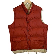Woolrich Men's Reversible Down Puffer Vest Orange Rust/Tan Down Insulated Size L