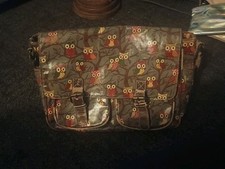 Satchel Bag, Anna Smith, Owls Brown.  Pink Lining. (007)