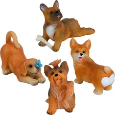 Funny Dog Figurines Set Miniature Realistic Puppy Decor 4 pcs for Home