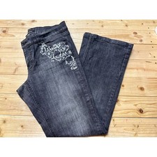 White House Black Market Noir Bootcut Jeans Black Metallic Embroidery Size 8R