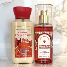 Bath  Body Works Strawberry Pound Cake Fine Mist  Body Lotion TRAVEL Set NEW