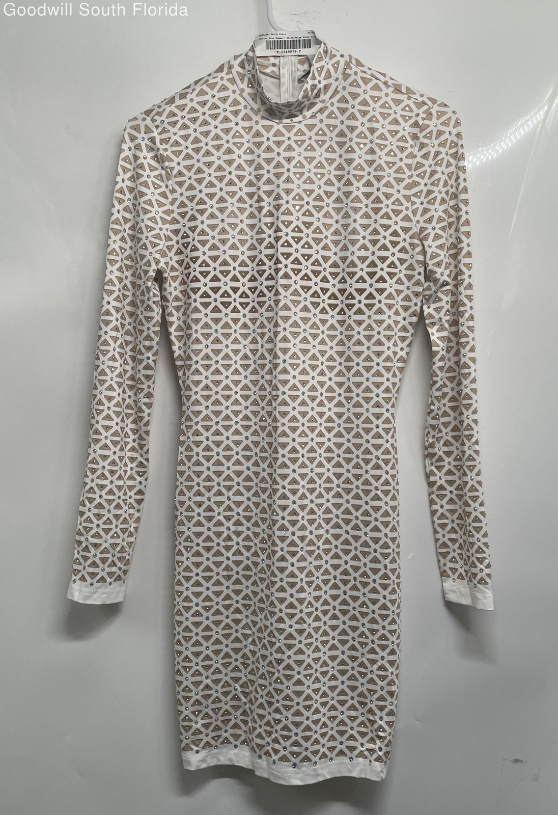 Fashion Nova Womens White Beige Geometric Print Long Sleeve Mini Dress Size M
