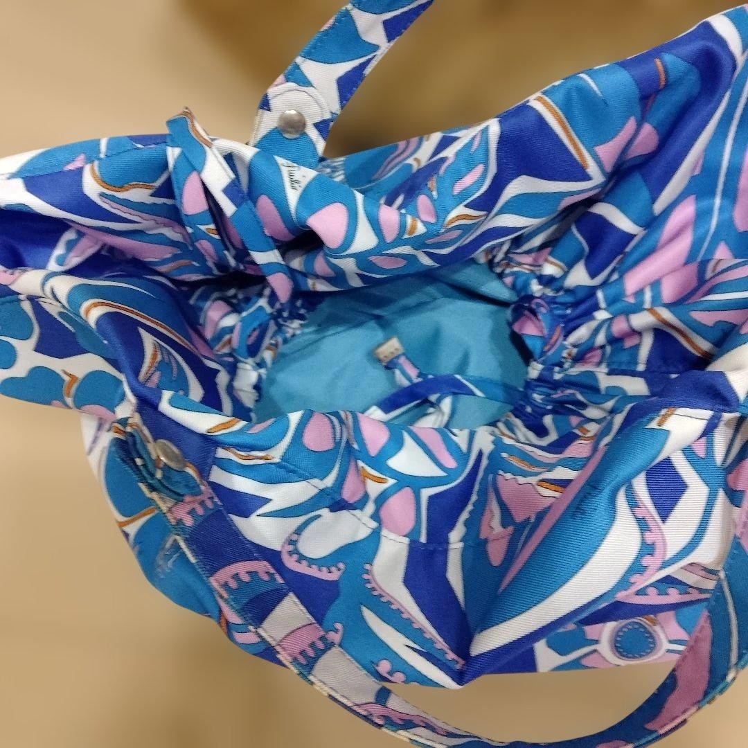 EMILIO PUCCI Straw Tote Bag 50cm Gold Blue w/Inner Bag Shoulder