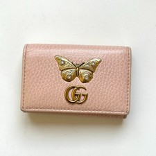 GUCCI Key Case Butterfly Pink Leather