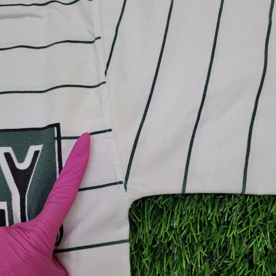 Camisa Vintage Años 90 Solo Rayas Miembros M/L 21x27 Blanco Verde Foto 4 de 4