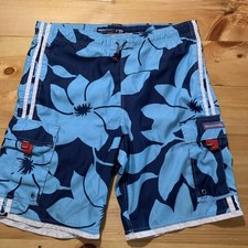 Abercrombie  Fitch Vintage Floral Lined Cargo Swim Board Shorts Mens Sz L Blue