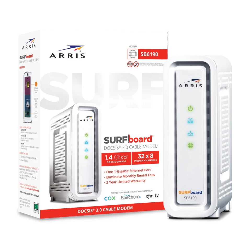 Factory Refurbished ARRIS Surfboard SB6190-RB DOCSIS 3.0 High-Speed Cable Modem - Image 2 of 4