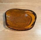 MCM Blenko?Free Form Chunky Heavy Amber Glass Amoeba Sculpture Dish
