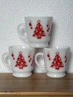 Hazel Atlas 3 Mugs Milk Glass Red Christmas Tree 8 Ounce Vintage 1950s EUC