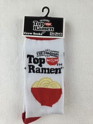 Top Ramen Odd Sox Crew Socks 1 Pair Men Black Red w Logo Noodles NEW