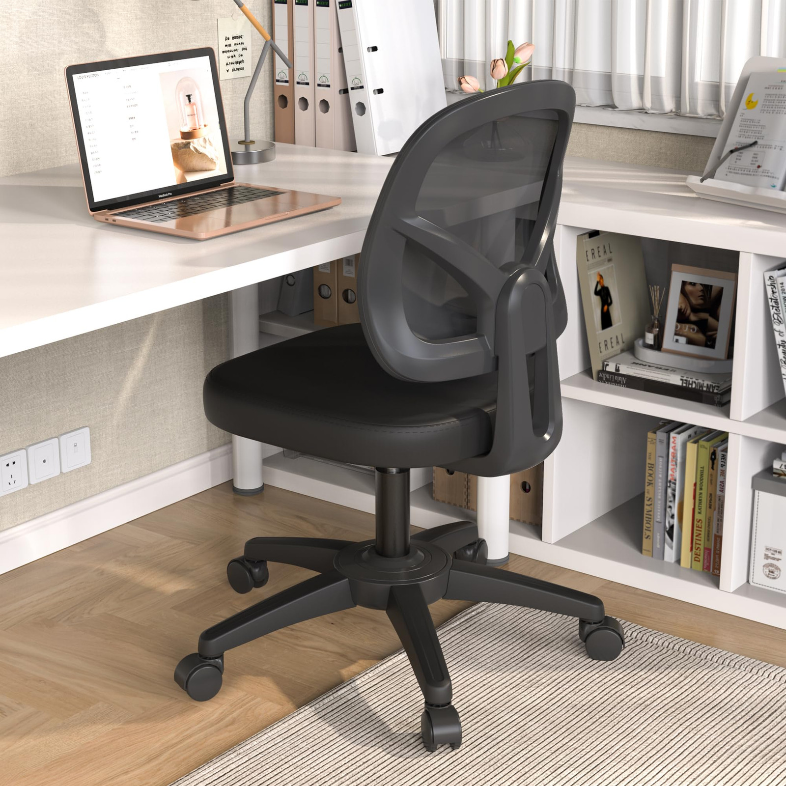 Breathable No-Arms Mesh Office Chair with Y-Lumbar Support and Adjustable Height