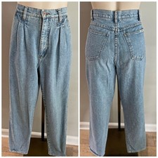 Vintage Bill Blass Pleated High Rise Tapered Mom Jeans Light Wash 80s 90s Sz S-M