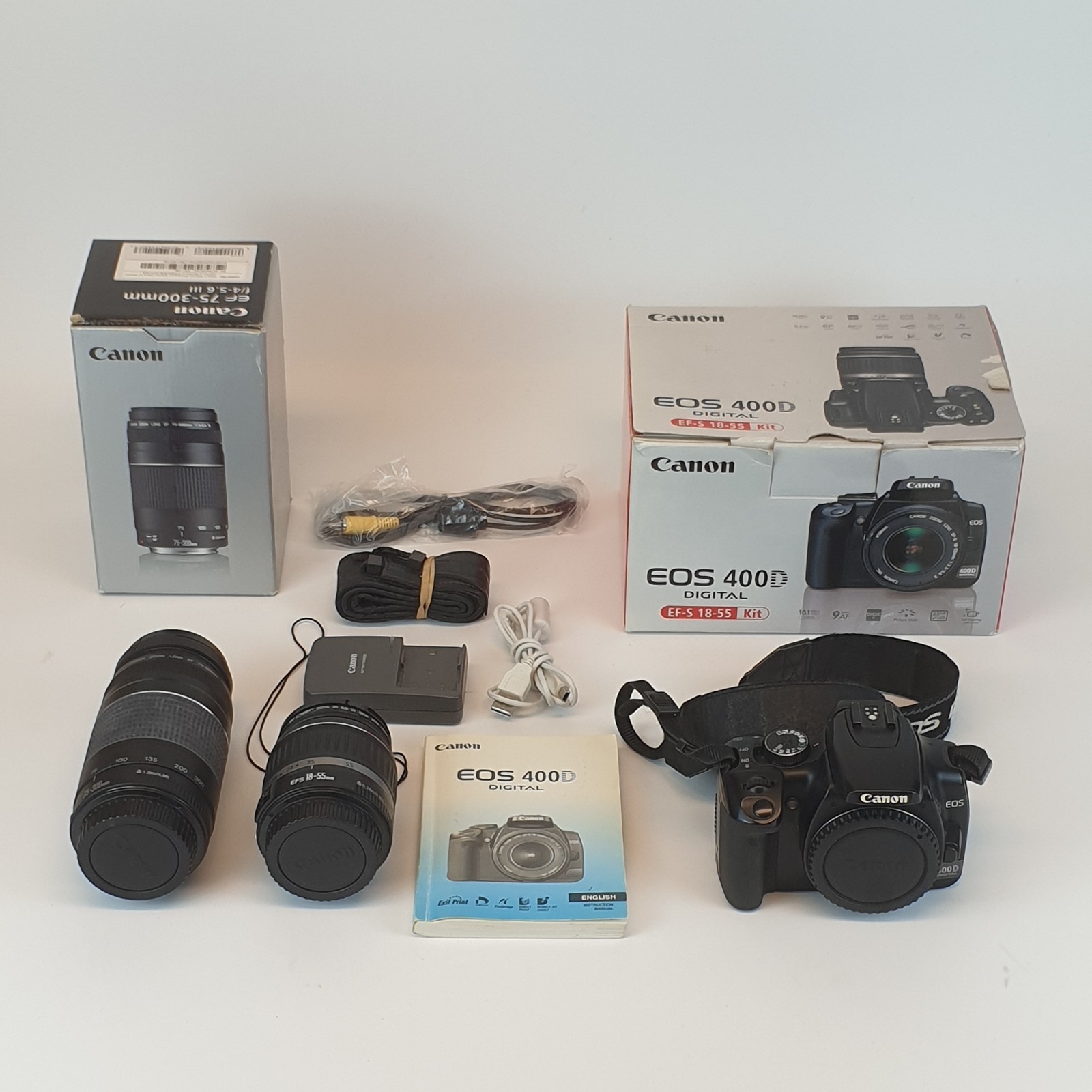Canon EOS 400D Digital camera EFS 18-55mm & EF75-300mm Lens & Accessories Boxed