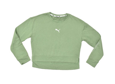 PUMA Women's Size Small Sage Green Logo Cropped Sweatshirt Pullover Cotton Blend