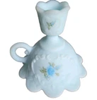 Fenton Fairy Lamp “Bottom Only”Frosted Asters On Blue Satin" Hand-painted Signed