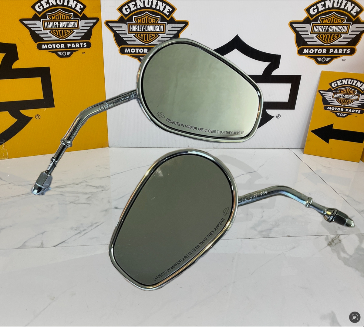 84-26 OEM Harley Short Stem Tear Drop Mirrors Set Touring Dyna
