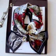 Double Sided 100% Mulberry Silk Women Long Scarf Headscarf Striped Flower 59*6"