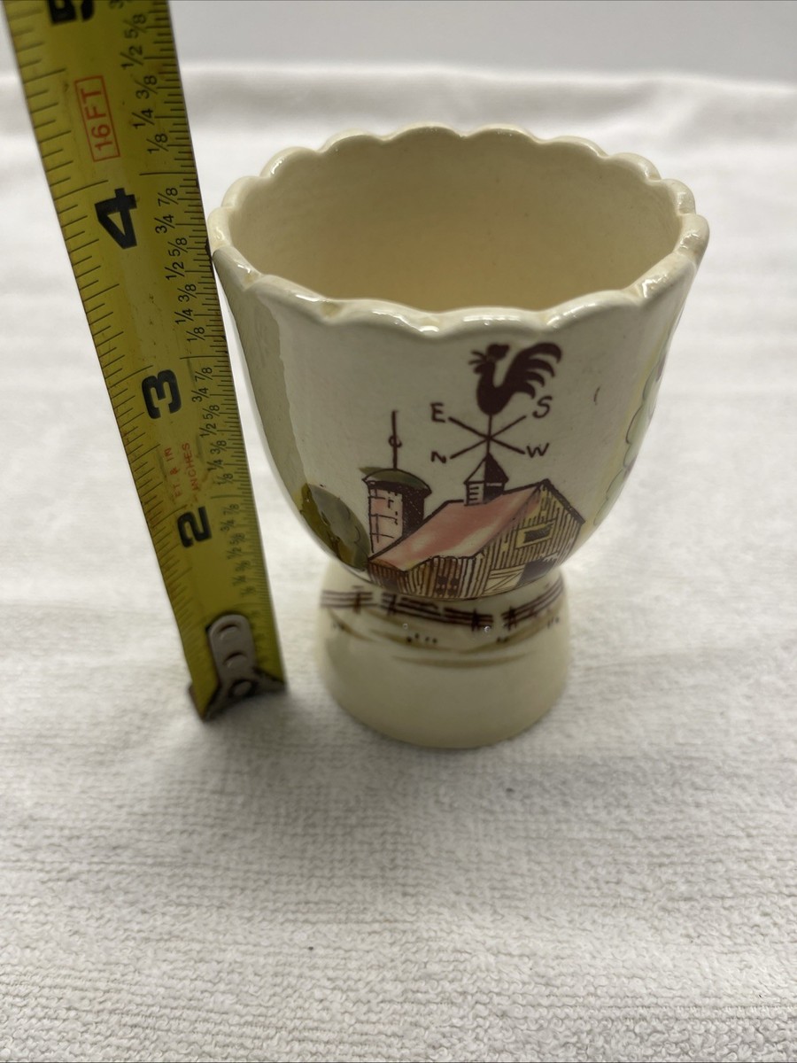 Vintage Ceramic Hand Painted Double Egg Cup Farm Barn Japan