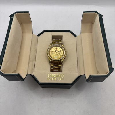 #ad #ad Seiko Pulsar Chronograph Watch 39mm Gold Dial Gold Alarm Date N945 Need Battery $49.89