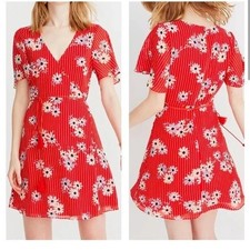 Madewell Button Wrap Dress Daisy Society Floral Red Lightweight Casual Womens 4
