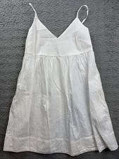A New Day Dress Womens XS White Seersucker Textured Smocked Sundress V Neck