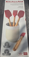 KitchenAid 5 Piece Ceramic Utensil Holder Set Red Silicone New Boxed
