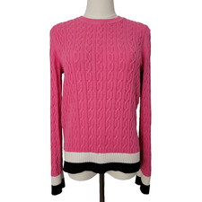 Tommy Hilfiger Cable Knit Pink Sweater Preppy Fitted Sz M 100 Cotton Fisherman