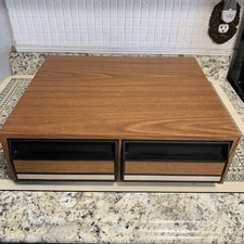 Vintage VHS Tape Holder Wood Grain 2 Drawer Cabinet Storage Case VCR Holds 24