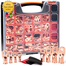 264 PCS Battery Cable Ends Kit,132 PCS AWG 8 6 4 2 1/0 2/0 Heavy Duty Copper Wir