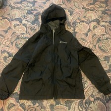 Columbia Rain Jacket Youth M 10/12 Black Full Zip Hood Outdoor Fall Spring Shell