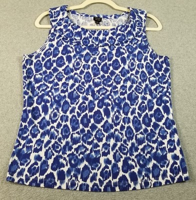 rafaella studio Top Women s Large Blue White Leopard Abstract Sleeveless Stretch