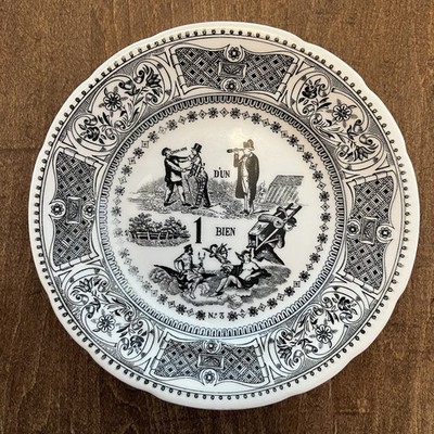 VTG GIEN France Black Rebus Picture Puzzle 7.75'' Plate Transferware No 3 Rare 1