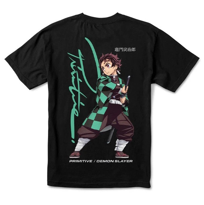 Anime  Demon Slayer Kimetsu No Yaiba Primitive Tanjiro Black T-Shirt