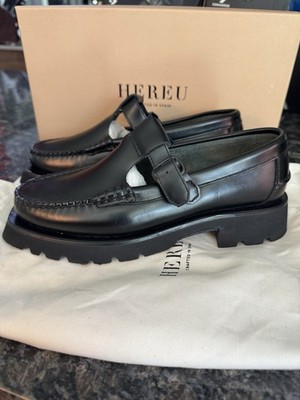 HEREU Herrieu Shoes Black Alber Sport T-Bar Loafers Size 36. US