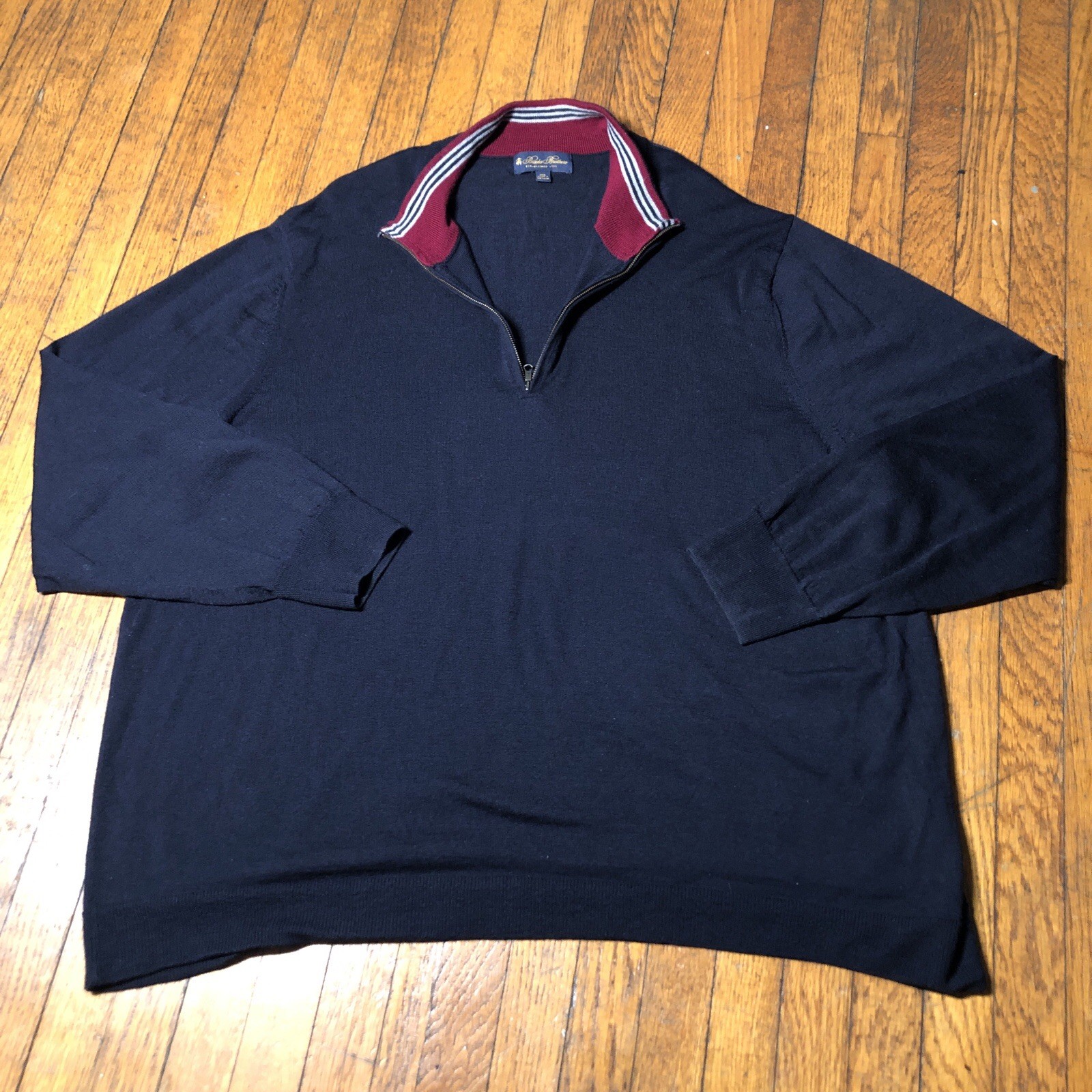 Brooks Brothers 1/4 Zip Sweater 100% Merino Wool Men’s Size 3XL Navy Blue Preppy