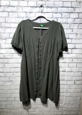 Dip, Women XL, Olive Green Short Sleeve Button-Down Dress Minimalism