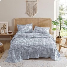 Queen Size Sheet Set, 4-Piece Boho Geometric Patterned Bedding, Soft  Wrinkle R