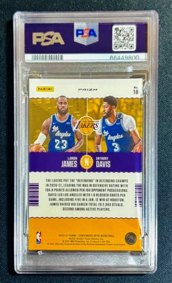 2020 LEBRON JAMES ANTHONY DAVIS PANINI CONTENDERS PICK N ROLL #18 PSA 9 Estado perfeito - Imagem 2 de 2