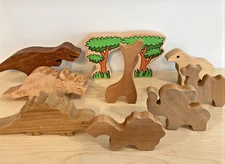 Animal Figures Handcrafted Wooden Toys Dinosaurs Turtle Elephant Camel Vintage