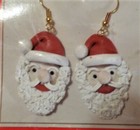 Vintage, Handmade, Clay, Christmas Santa Earrings, New in original Pk. pre-1980s — photo 5