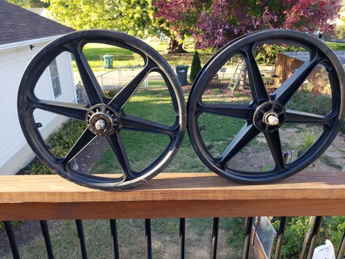 Skyway Tuff OE Mags F/R Wheel Set BMX Freestyle 1980s RARE Black Old School