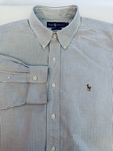 RALPH LAUREN camicia uomo 17,5/34 vestibilità classica Oxford righe cotone abbottonato - Foto 4 di 14