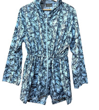 Casual Identity Women's Size Xl Poncho Jacket Windbreaker Blue Palm Leaves Hood