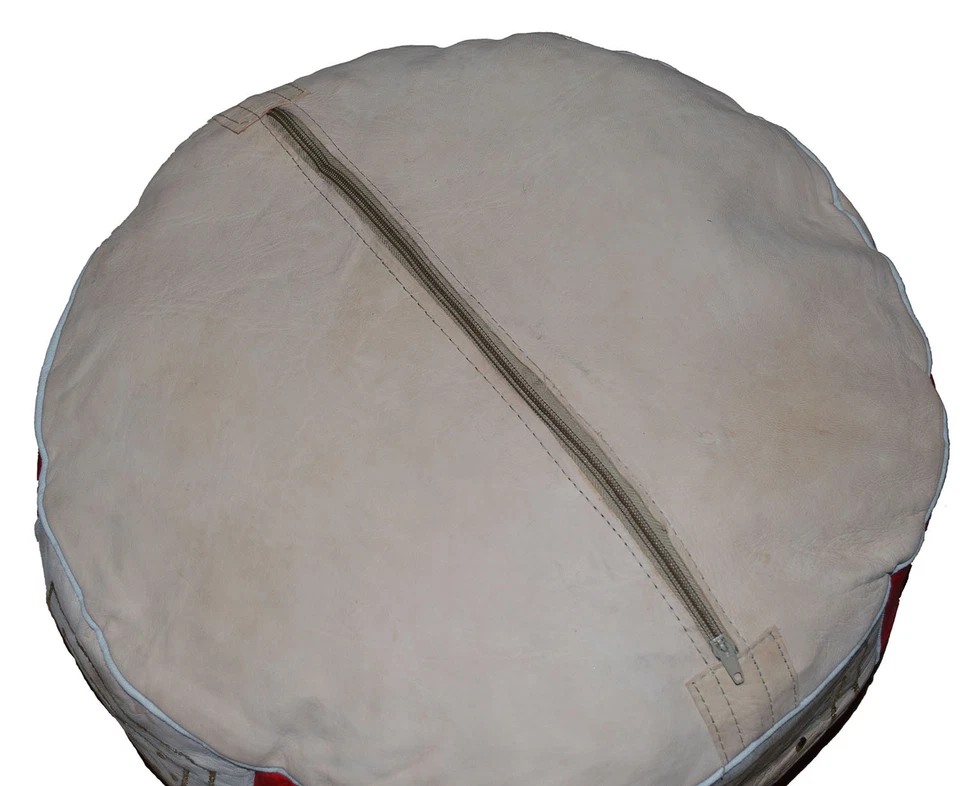 Pouf Moroccan Hassock Pooff Leather Genuine Pouff Ottoman Footstool Medium Red - Image 4 of 4