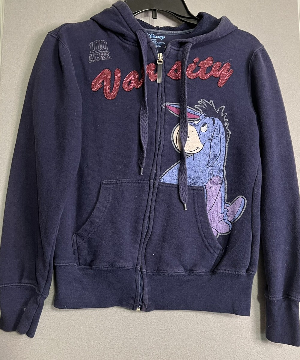 Disney Chillin 66 Eeyore Zip Up Sweater Size Small Blue Hoodie Weathered