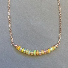 U&C Sundance Ethiopian Welo Opal Fiery Segment & 14k Rose Gold Filled Necklace