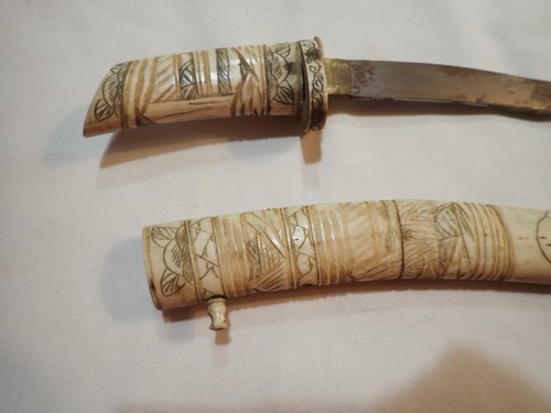 Antique/Vintage Japanese Carved Tanto Sword Blade Katana set of 2 - Picture 4 of 22